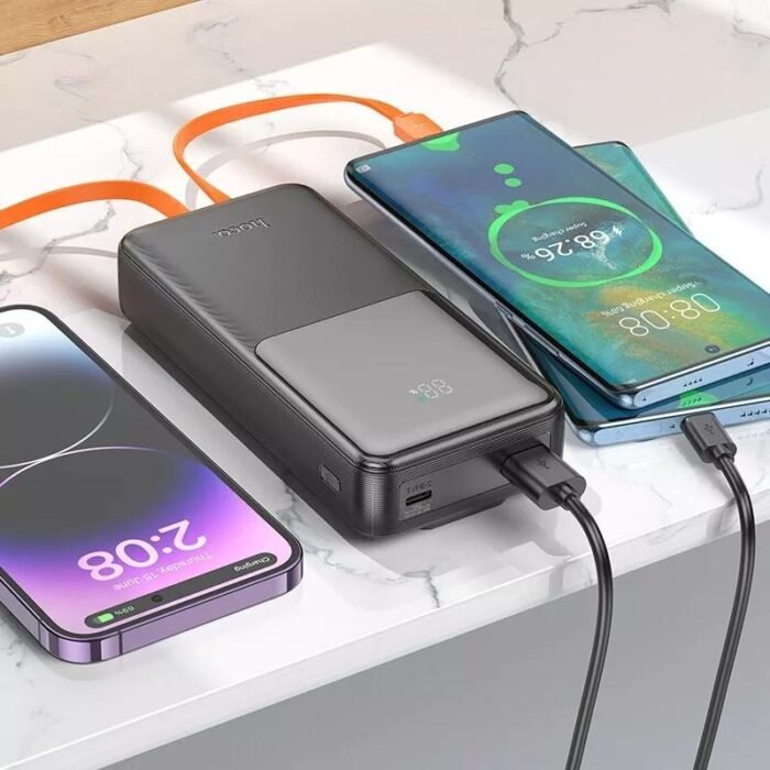 Power Bank Hoco 20000 mAh з функцією Швидкої Зарядки 22.5W і Вбудованим Кабелем Чорний