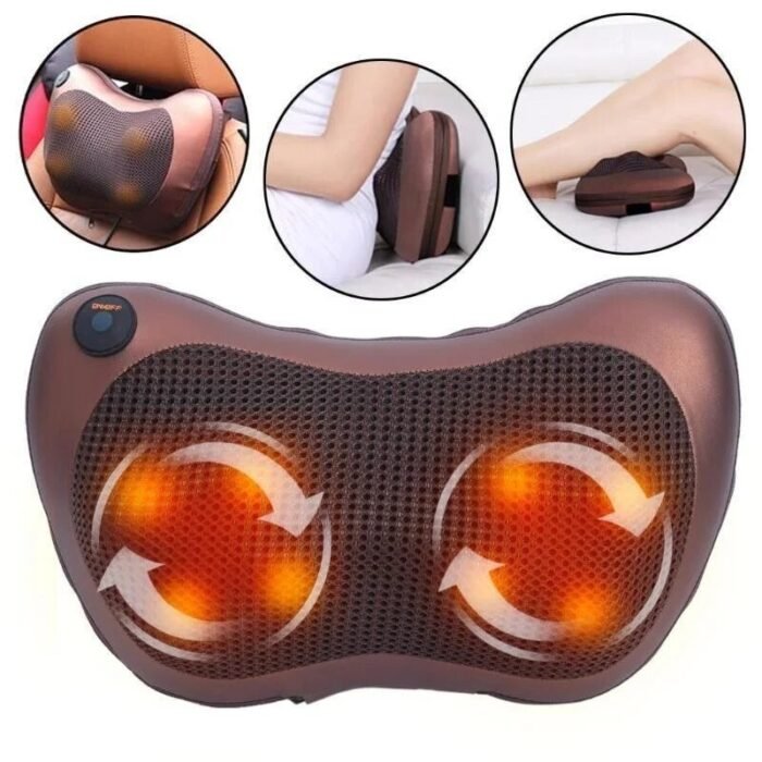 Масажна подушка Massage Pillow Масажер розслаблюючий для спини та шиї Коричневий (CHM8028)