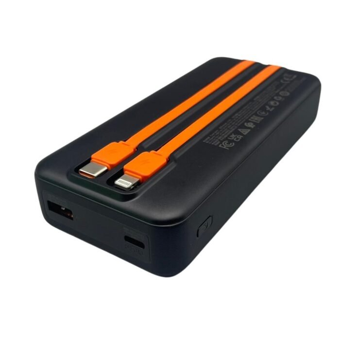 Power Bank Hoco 20000 mAh з функцією Швидкої Зарядки 22.5W і Вбудованим Кабелем Чорний