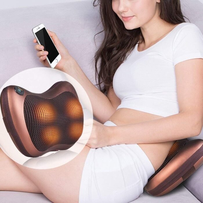 Масажна подушка Massage Pillow Масажер розслаблюючий для спини та шиї Коричневий (CHM8028)